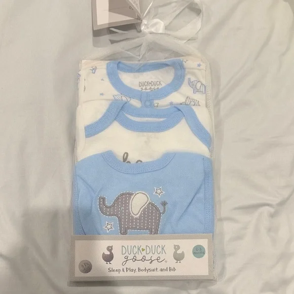 Duck•Duck Baby Blue Elephant 3-Pack One-Piece Bodysuits - Picture 1 of 2